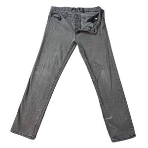 Rude Jeans Mens 34x29 Black Slim Straight Paint Splatter Button Fly Denim Pants